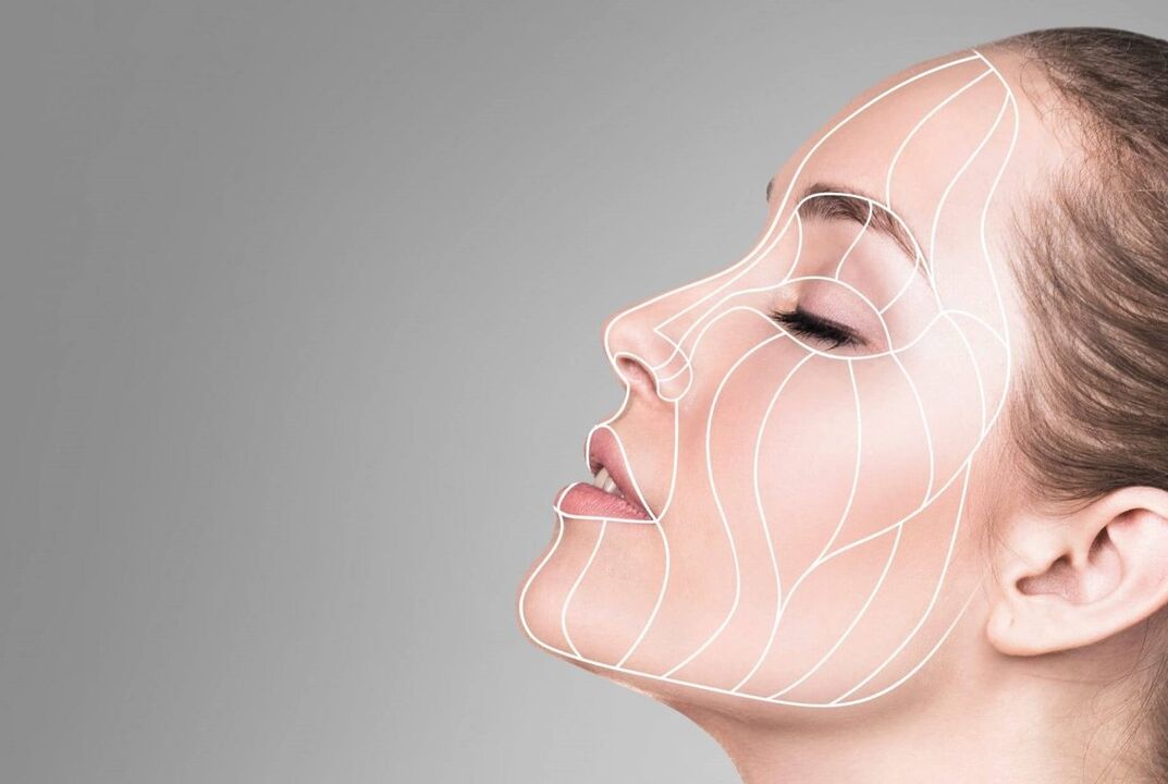 Líneas de masaje facial para el rejuvenecimiento de la piel. 